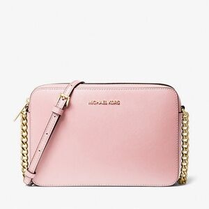 Michal Kors Jet Set Large Saffiano Leather Crossbody Bag in Powder Blush NWT